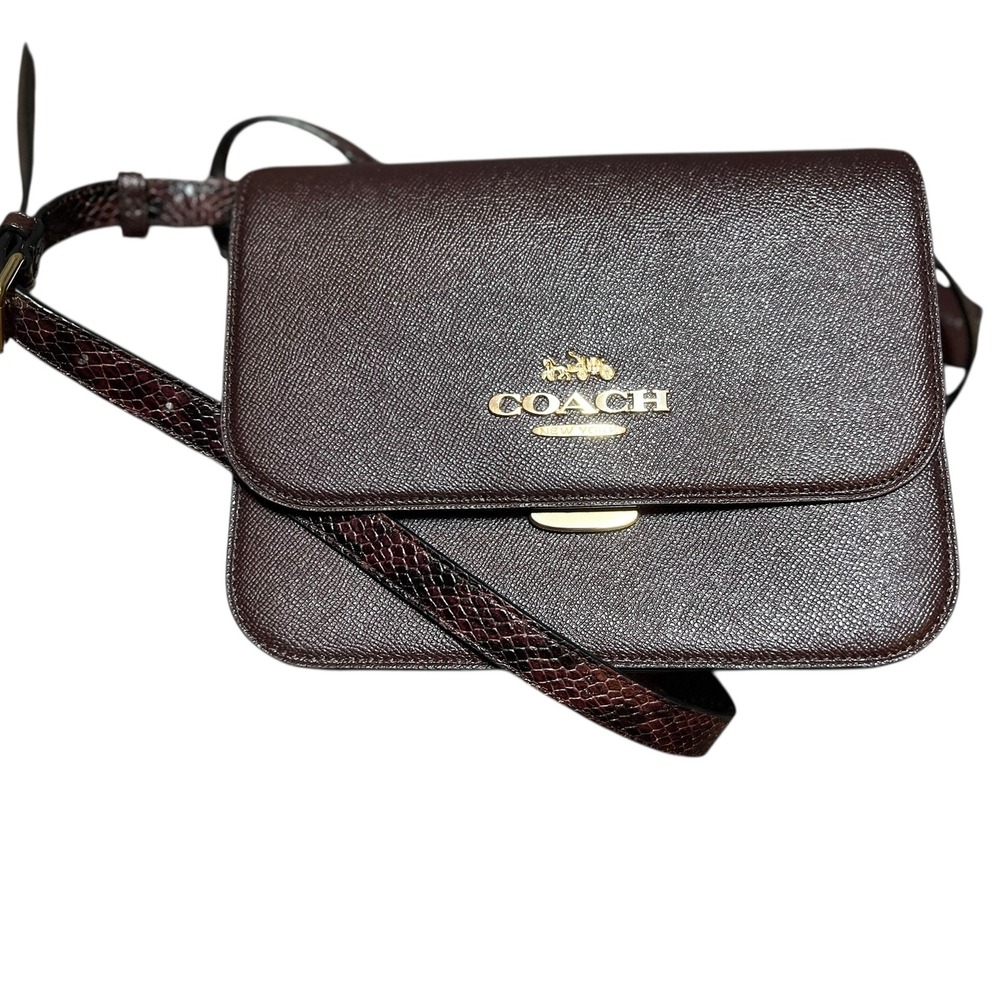 Coach C6777 Snake Embossed Cross Body Metallic Cherry Oxblood Pebbled Leather‎